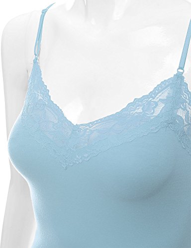 XT1004L Ladies Adjustable Spaghetti Strap Lace Trim Long Tunic Cami Tank Top Powder Blue 3XL - Thumbnail 4