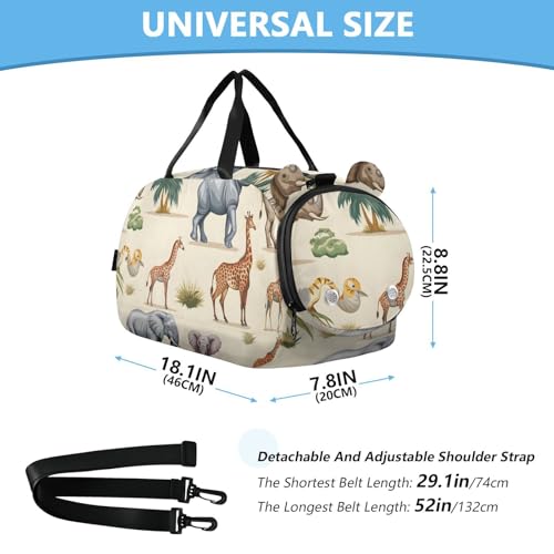 Duffle Bag Kids Gym Bag with Shoes Compartment & Wet Separation Overnight Travel Duffel Bag Lion Elephant Cheetah Antelope for Girl Boy3