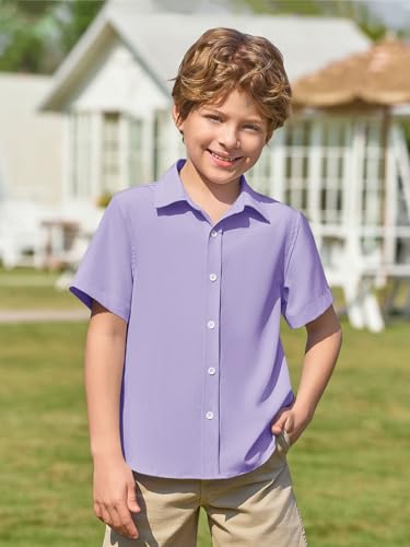 Image of Haloumoning Boys Short Sleeve Dress Shirts Button Down Formal Uniform Shirt