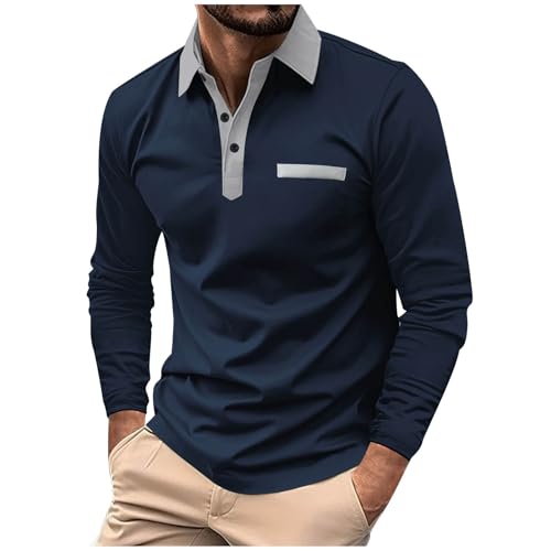 Muscularfit Mens Long Sleeve Polo Shirts Casual Loose Button Down Shirt Big and Tall Gym Workout Tee Top Lightweight Pullover