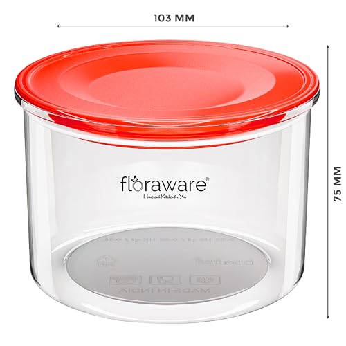 Image of Floraware Plastic Storage Jar and Container Set I Air Tight & BPA Free Containers for Kitchen Storage Set I Grocery Kitchen Container Set I Multipurpose Jar, 600 Ml Each, Set 6, Red