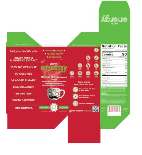 Image of Perk Energy Drink Mix (Mexican Hot Chocolate) 10 Stick Packs, Gluten-Free | Caffeinated Healthy Coffee Alternative with Protein, 100mg of Caffeine, Soy-Free, Peanut-Free