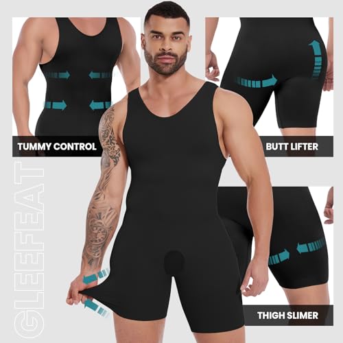 Mens Shapewear Bodysuit Compression Undershirt Black Medium3