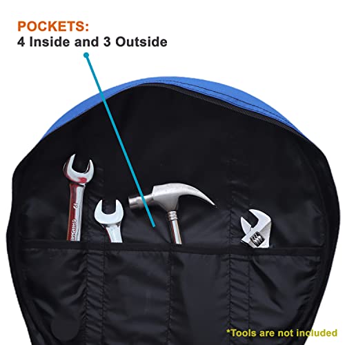 Image of BULL TOOLS EV Charging & Jumper Cable Storage Bag, Organizer 6 Pocket Handmade Carry Bag - 15x15x4 Inch Waterproof Ballistic Polyester Round Bag's, Cords, Small Tools, For Motor Vehicles - Blue