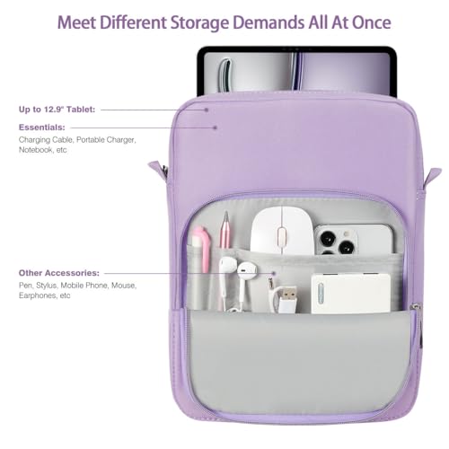Image of Dadanism 13 Inch Tablet Sleeve Bag with Shoulder Strap & Handle for New iPad Air 13 inch M4 /M3 2026 /2025, iPad Pro 13 inch M5 /M4 2025 /2024, iPad Pro 12.9 inch, Galaxy Tab S10+ /S9 FE+ /S9+ 12.4 inch, Grey Purple