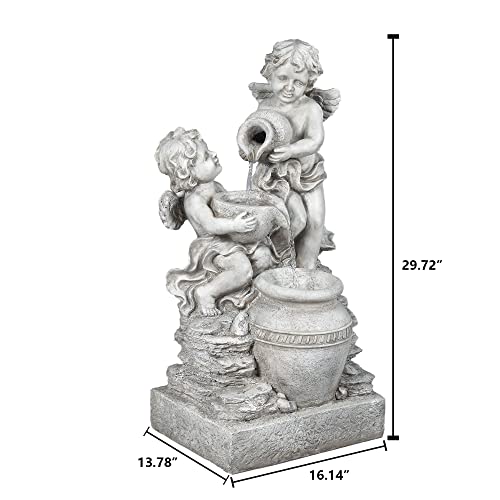 Luxenhome 30" Resin Garden Fountain, Child Angels Outdoor Fountain With Led Light, 3 Layers Angels And Urn Water Fountain, Garden Decorative Fountain For Backyard Courtyard #TOP5