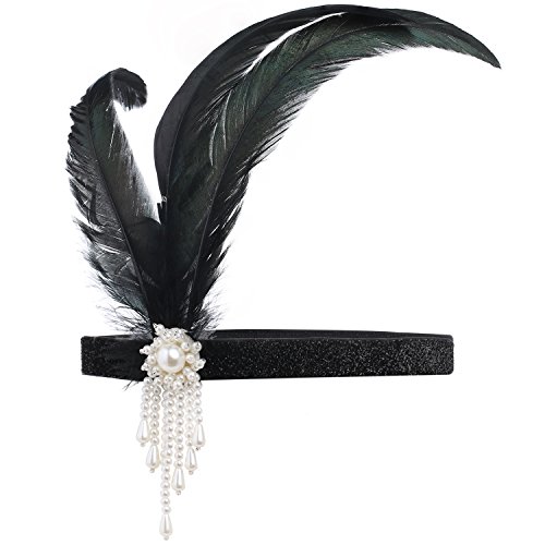 ArtiDeco 1920s Flapper Feather Headpiece Vintage 1920s Headband Beaded Flapper Headpiece Great Gatsby Costume Accessories, Free, White