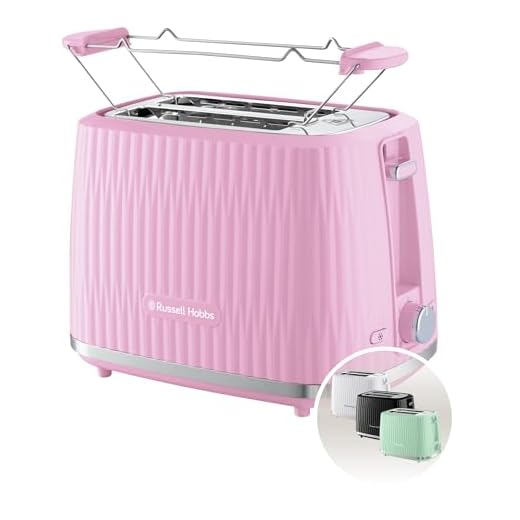 Russell Hobbs Grille-pain 2 fentes larges (6 niveaux de brunissage, surélévation, dégivrage, réchauffe-viennoiseries, arrêt auto., ramasse-miettes amovible, design texturé framboise) Eden 27372-56