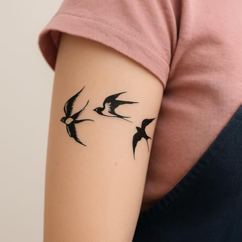 Tatuaggio UCCELLO - Temporalis® | Tatuaggi temporanei uomo donna, tatuaggi finti vegani e waterproof - Certificato UE - Dura 1-2 settimane [ Tattoo Volo di rondini ]