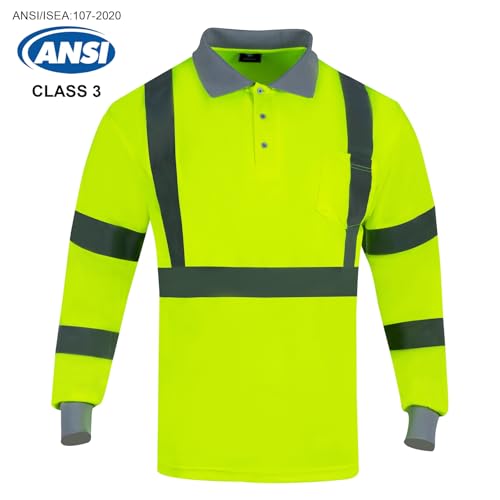 VENDACE Hi Vis Long Sleeve Safety Reflective Polo Shirts for Men ANSI Class 3 High Visibility Construction Work T Shirts(Yellow,3XL) by VENDACE - Image 3