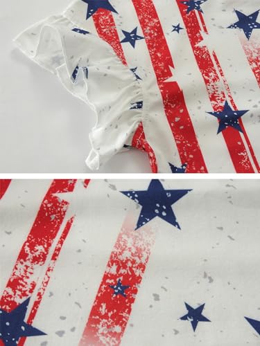 Image of Toddler Girls July 4th Shirts American Flag Ruffle Short Sleeve Patriotic Red White Blue Star Outfits Blouse Tops