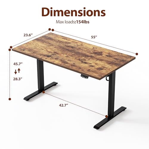 Image of Agilestic Electric Standing Desk, 55 x 24 Inches Height Adjustable Desk, Sit Stand up Desk for Work Office Home, Splice Board, Rustic Brown