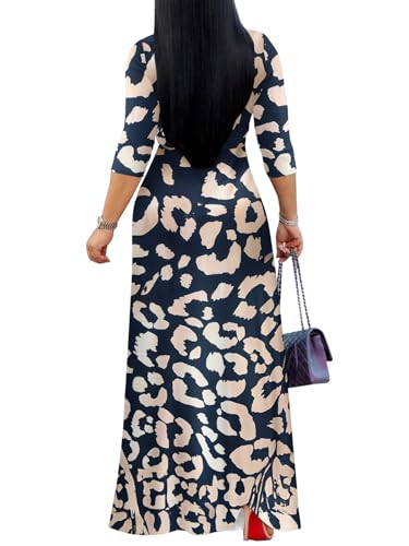 Image of Yajedo Womens Casual Summer Maxi Dress Plus Size Sexy Wrap V Neck 3 /4 Sleeve Sundress with Pockets