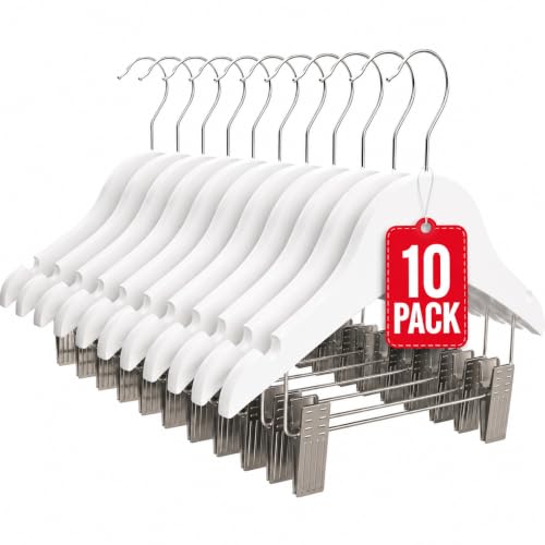 COM FORT HOUSE Perchas Infantiles de Madera con Pinzas Blanco 30 cm Pack 10