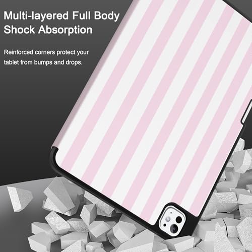 DONGKE Case for iPad Pro 11 inch (M5 2025 / M4 2024, 6th & 5th Generation) – [Built-in Pencil Holder] Ultra Slim PU Leather Trifold Stand Cover with Soft TPU Back, Auto Wake/Sleep, Pink Stripes by DONGKE - Image 3