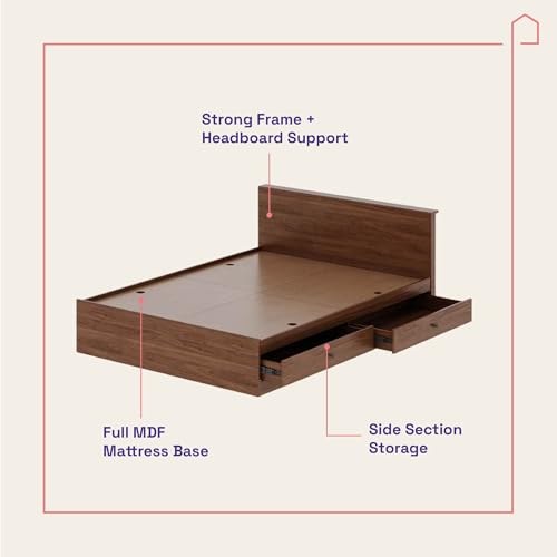Image of Wakefit Bed | 1 Yr Warranty | Bed Queen Size, Comes with Drawer Side Storage, Noise-Free, Density: 680-750 kg /m (Taurus 78 x 60 - Columbian Walnut)