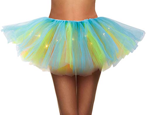 Simplicity Running Tutu Womens LED Light Tutu Skirt Dance Rave Tutu Skirt Dress Running Skirts,Rainbow Tutu