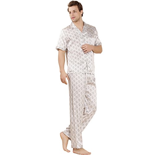 LoveSilk Men's 100% Silk Pajamas Shortsleeve Sleepwear Gift