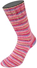 Lana Grossa Cosy Socks Multi Strips 152 - Tulip Red/Violet Blue/Salmon Pink/Pink/Light Green