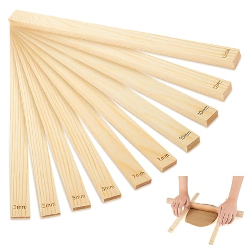 Ensemble de 10 outils de poterie, guides/entretoises pour rouleau à pâtisserie de 34 cm, accessoires pour ateliers de poterie et amateurs (3/5/7/10/12 mm)
