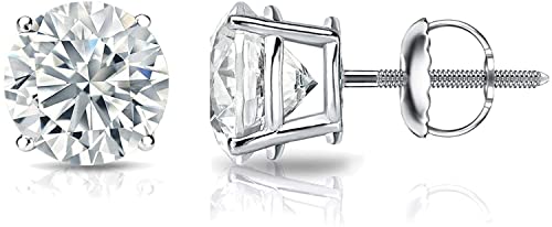 Diamond Wish IGI Certified 2 Carat Round Lab Grown Diamond Stud Earrings in 14k White Gold (E-F, SI1-SI2, cttw), 4-Prong Basket Screw Back