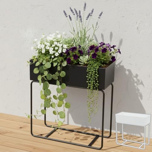 iimono117 プランター 脚付き 大型 深型 スタンド 高さ62×幅57.5×奥行25cm 長方形 鉢スタンド フラワースタンド 花台 植木台 園芸ラック フラワーポット 室内 屋外 (ブラック)