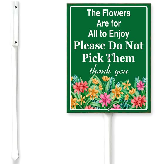 Horienteeon Garden Sign Please Do Not Pick Them Flowers Sign With Stake No Trespassing Private Property Neighborhood Grass Aluminium Garden Grassland/Lawn Decorations 6x4.6"