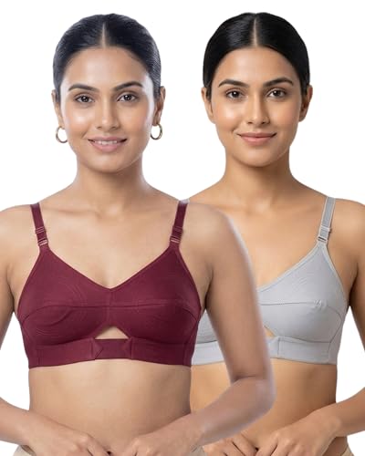 Image of Brida Sajini Women's Cotton Round Stitch Bra | Full Coverage | Single Layered | Non-Padded | Wireless | Saree Bra for Heavy Bust | Daily Use | Combo