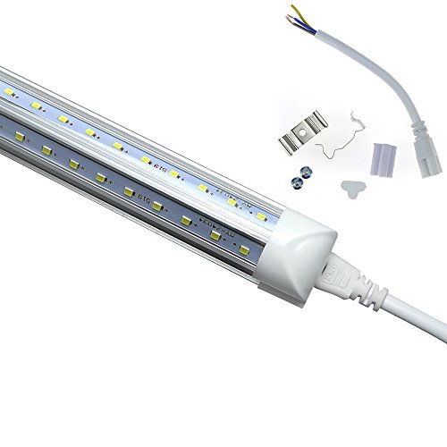 Jomitop 8Ft Led Shop Light Fixture,Double Side V Shape Integrated, 72W (150W Fluorescent Equivalent), Works Without T8 Ballast, Plug And Play, Clear Cover, Cold White 6000K Pack Of 25 #TOP7