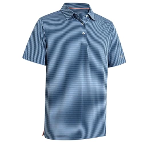 Image of Men's Golf Polo Shirts Short Sleeve Striped Performance Moisture Wicking Dry Fit Golf Shirts for Men