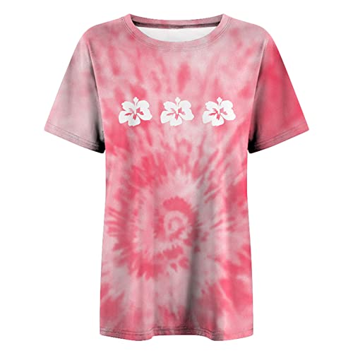 Camisetas e blusas femininas verão vintage manga curta estampa casual manga curta tie-dye tops, Verm
