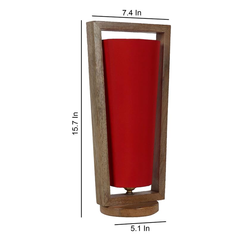 Image of tu casa Table Lamps with Mango Wood Base & Red Cotton Shades for Home Decor, Bedrooms, Living Room, Gifting, Diwali Decoration, Dining Space, Study Room, Hall (Height- 40cm) - Bulb not Included