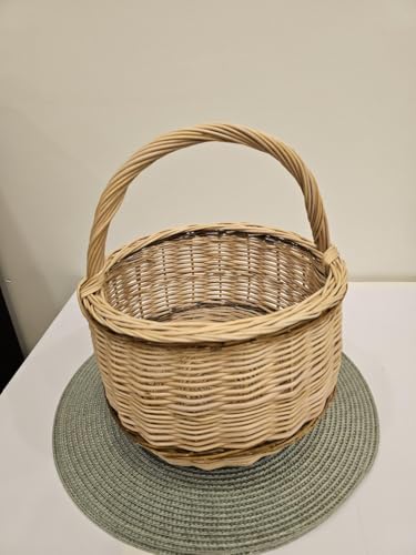 Handmade Willow Basket with Handle - Rustic Foraging Basket & Farmhouse Home Decor