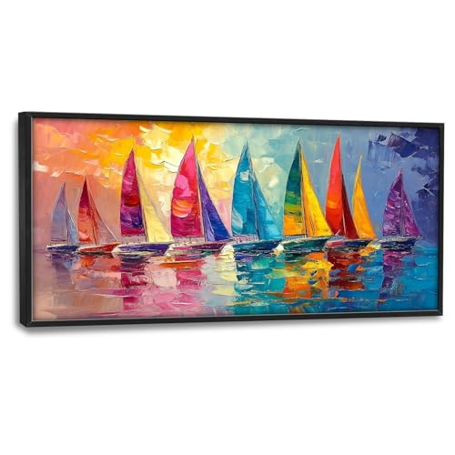 Trulave Large Beach Sailboat Canvas Wall Art for Living Room 60''x30''