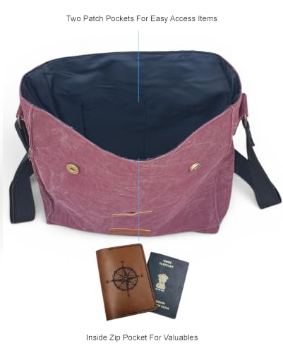 Image of The House of tara Sturdy Cotton Canvas Messenger Bags for Men and Women | With two Magnetic Snap Buttons Flap Closure, Adjustable Body Strap & Multiutility Lobster Hook (Vintage Wine)
