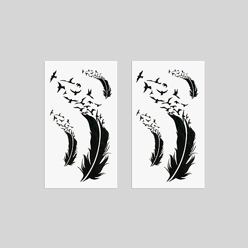 Oottati 2 Sheets Small Cute Temporary Tattoo Stickers Black Feather Birds #TOP1