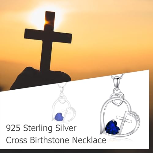 Heart Cross Necklace Cross Birthstone Necklace Christian Religious Jewelry Birthday Gifts for Women Wife Mom 6