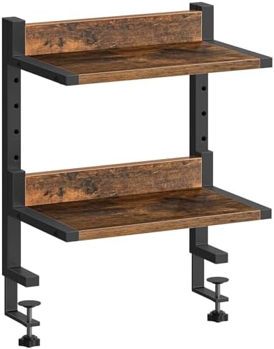 HOOBRO Clamp On Desk Shelf, 2-Tier Desktop Organizer, Space-Saving Desk Shelf with Adjustable Shelves, for Office, Study, Entertainment Accessories, Rustic Brown and Black BF32SJ01 HOOBRO Clamp On Desk Shelf, 2-Tier Desktop Organizer, Space-Saving Desk Shelf with Adjustable Shelves, for Office, Study, Entertainment Accessories, Rustic Brown and Black BF32SJ01