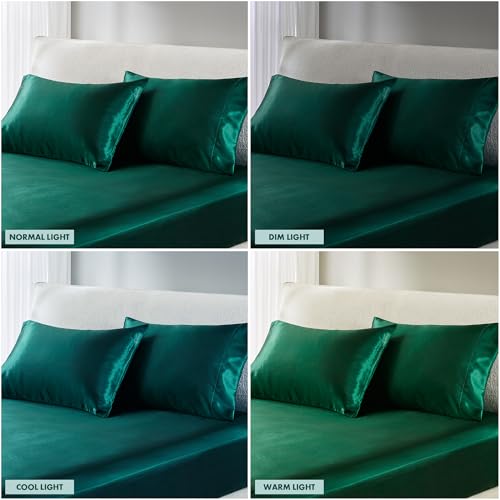 Image of Madison Park Essentials Satin Pillowcase Set of 2, Silky, King Emerald