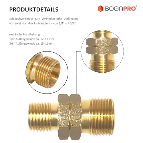 BOGAPRO Doppelnippel G 1/ 4″ LH x 3/ 8″ LH, Gasschlauch Schnellkupplung für Propan und Acetylen, inkl. Lecksuchspray und Polybeutel-2