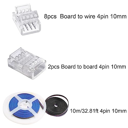 RUNCCI-YUN 10 Pcs LED Light Connector 4 Pin 10mm LED Strip Connector Solderless with 32.81ft DC 12V led Wire for Waterproof or Non-Waterproof 10mm Wide RGB LED Strip Lights - Image 2