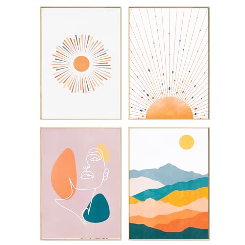 DEUXYU Juego de 4 cuadros decorativos de geometría prémium, A4, modernos pósteres abstractos para salón, cuadros en lienzo, cuadros colgantes, murales decorativos, pósteres de pared para dormitorio,