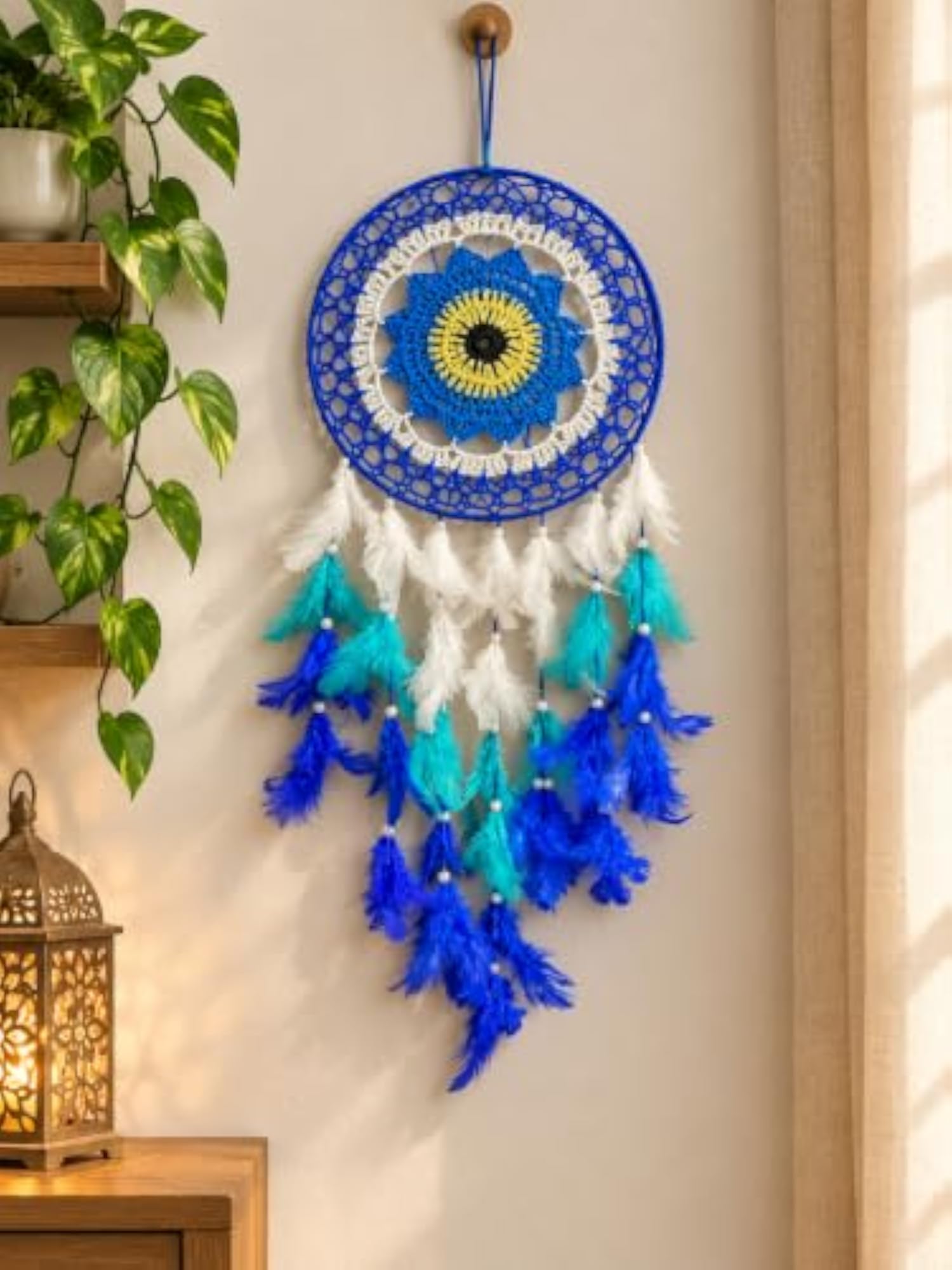 Handmade Blue & White Dream Catcher Wall Hanging