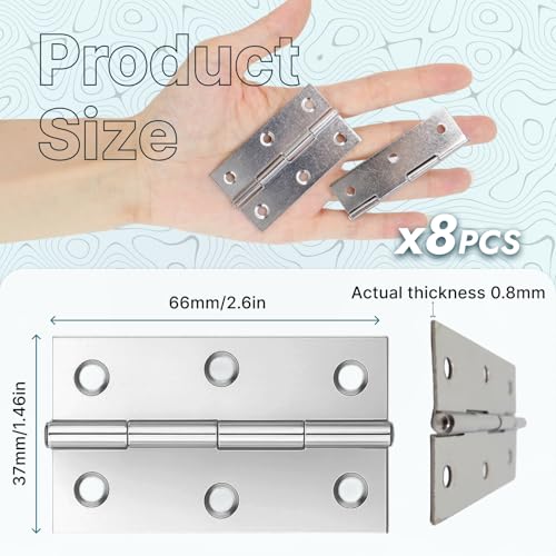 8 PCS Scharniere Klappbar 66×37mm, Klavierband Scharnier Klein, Aufschraubscharnier für Türen Fenster Schranktüren Möbelscharniere Aushebescharnier