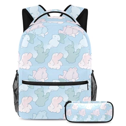 Sac d'école bleu et trousse pour adolescents - Set de 2 pièces design animal