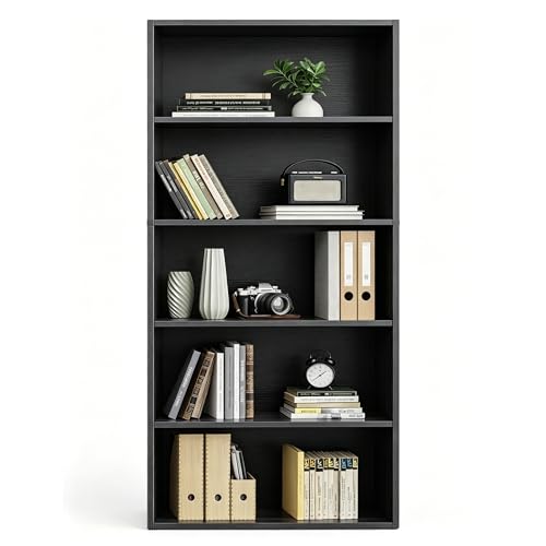 Image of HealSmart 5 Tier Bookcase, Industrial 5 Book Shelf, 9.2 inch D x 23.8 inch W x 53 inch H Tall Open Cube Storage Organizer for Home Office, Living Room, Bedroom and Dinning Room, Black