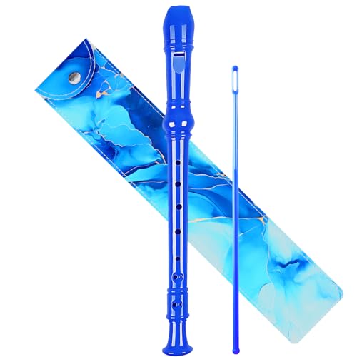Soprano Recorder for Kids Beginners, German Fingering, C Key, 3 Piece with Cleaning Rod, Bag, Fingering Chart (Blue)…