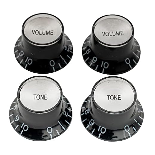 Musiclily Pro Imperial Pulgadas Tamaño Botones de Potenciómetros Reflector 2 Volumen 2 Tono Perillas Set para Guitarra Eléctrica USA Made Les Paul SG, Negro con Plata Top