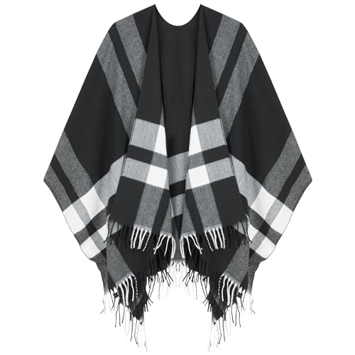 Image of Women's Shawl Wrap Poncho Ruana Cape Cardigan Sweater Open Front for Fall Winter Spring