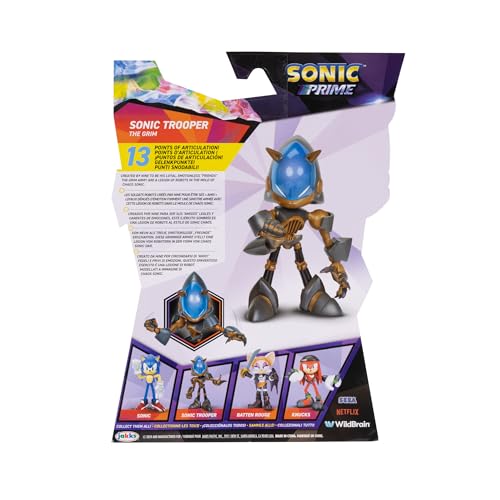 Sonic Prime 5-inch Sonic Trooper - The Grim Action Figure 13 Points of Articulations. Ages 3+ (Offic
